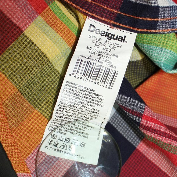 Desigual Men  casual dress shirt long sleeve button up Check Plaid size Medium - Picture 8 of 8